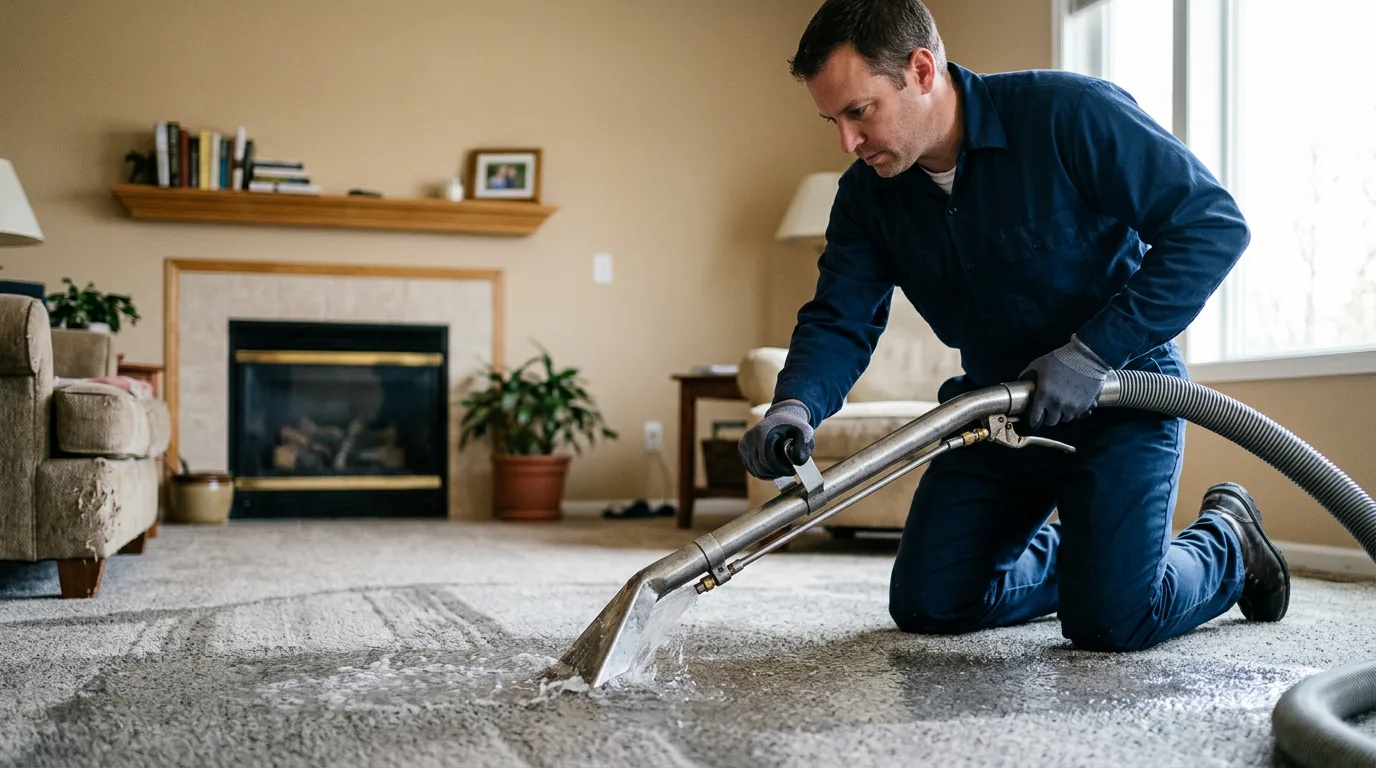 Water damage restoration technician working near Niagara, WI